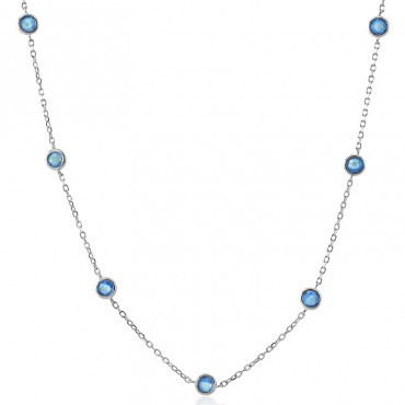 Ασημένιο κολιέ - αλυσίδα με aqua-marine πέτρες ζιργκόν