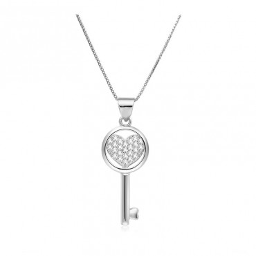 Ασημένιο κολιέ με κρεμαστό κλειδί με σχήμα καρδιάς 