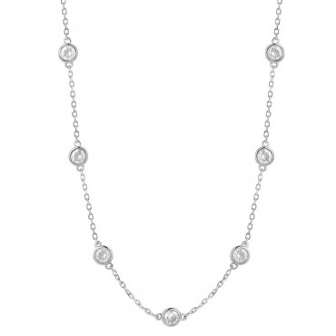 Ασημένιο κολιέ - αλυσίδα με λευκές πέτρες ζιργκόν