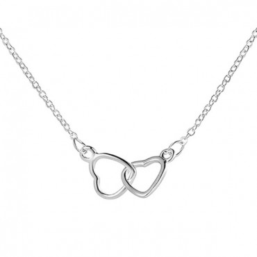Ασημένιο κολιέ με δύο καρδιές ενωμένες