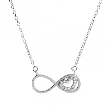 Ασημένιο κολιέ με το άπειρο και μικρή καρδιά 