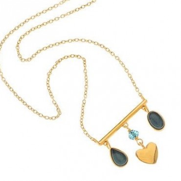 Ασημένιο επίχρυσο κολιέ με καρδιά και μπλε κρύσταλλα 