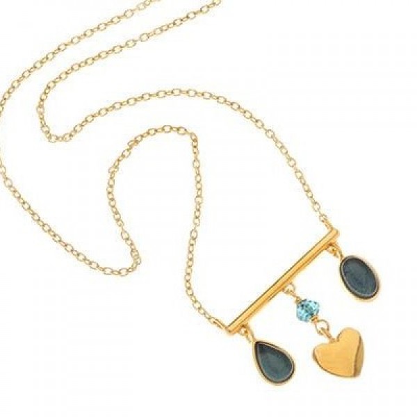 Ασημένιο επίχρυσο κολιέ με καρδιά και μπλε κρύσταλλα 