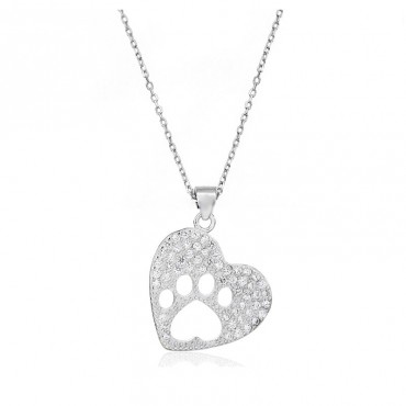 Ασημένιο κολιέ με καρδιά και πατούσα ζώου