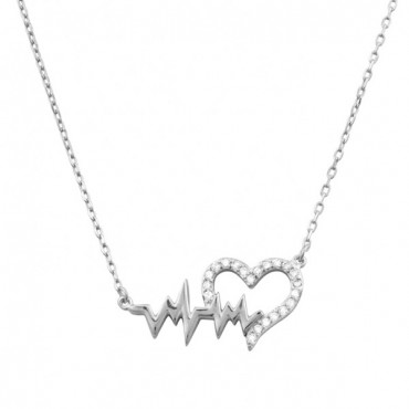 Ασημένιο κολιέ με καρδιά και καρδιογράφημα