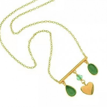 Ασημένιο επίχρυσο κολιέ με καρδιά και πράσινα κρύσταλλα 