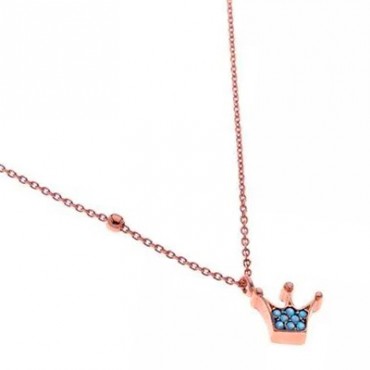 Ασημένιο με επιχρύσωση ροζ χρυσού κολιέ με μικρή κορώνα 