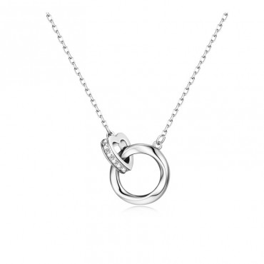 Ασημένιο κολιέ με κύκλο αλληλένδετο με μικρή καρδιά 
