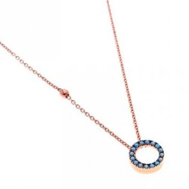 Ασημένιο με επιχρύσωση ροζ χρυσού κολιέ με μικρό κύκλο από τιρκουάζ πέτρες 