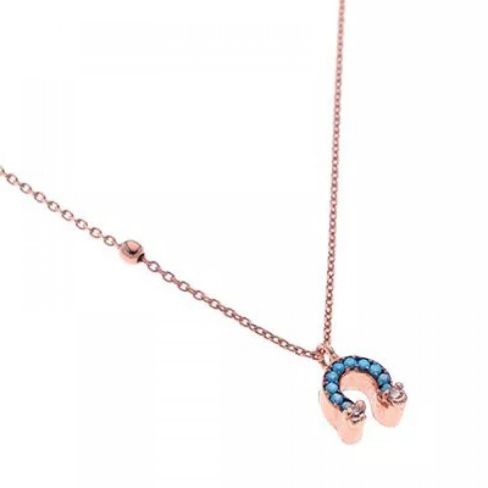 Ασημένιο με επιχρύσωση ροζ χρυσού κολιέ με πέταλο από τιρκουάζ πέτρες Ασημένιο με επιχρύσωση ροζ χρυσού κολιέ με πέταλο από τιρκουάζ πέτρες