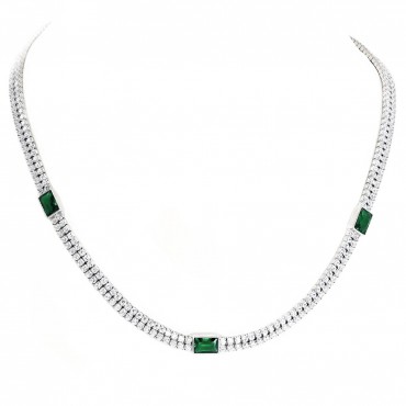 Ασημένιο εντυπωσιακό κολιέ-τσόκερ με λευκές και πράσινες πέτρες ζιργκόν