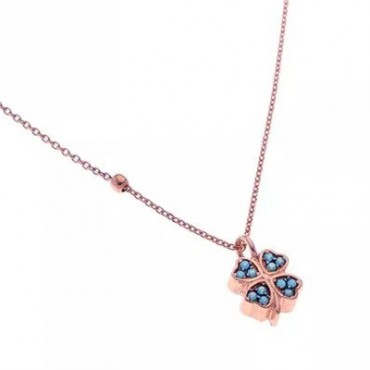 Ασημένιο με επιχρύσωση ροζ χρυσού κολιέ με τετράφυλλο τριφύλλι 