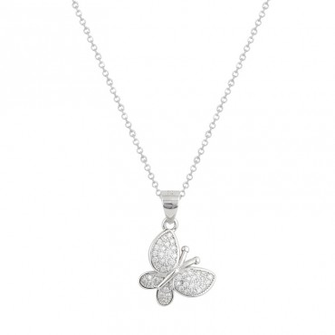 Ασημένιο κολιέ με πεταλούδα διακοσμημένη με πέτρες ζιργκόν 