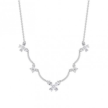 Ασημένιο κολιέ με πεταλούδες διακοσμημένο με πέτρες ζιργκόν 