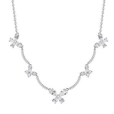 Ασημένιο κολιέ με πεταλούδες διακοσμημένο με πέτρες ζιργκόν 