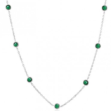 Ασημένιο κολιέ - αλυσίδα με πράσινες πέτρες