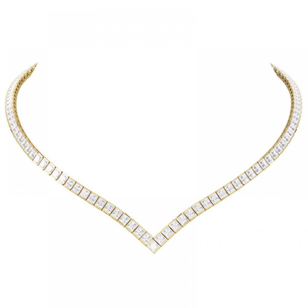 Ασημένιο επίχρυσο κολιέ - ριβιέρα με "V" διακοσμημένο με πέτρες ζιργκόν Ασημένιο επίχρυσο κολιέ - ριβιέρα με "V" διακοσμημένο με πέτρες ζιργκόν