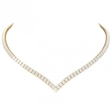 Ασημένιο επίχρυσο κολιέ - ριβιέρα με "V" διακοσμημένο με πέτρες ζιργκόν