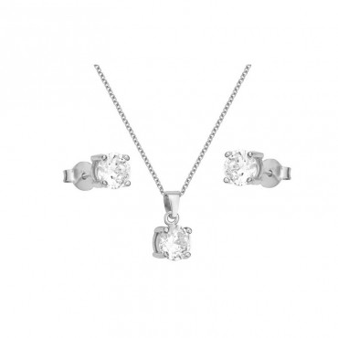 Ασημένιο μονόπετρο σετ (κολιέ σκουλαρίκια) με πέτρες ζιργκόν