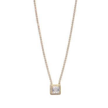 Ασημένιο και επιχρυσωμένο κολιέ ριβιέρα με τετράγωνη πέτρα 