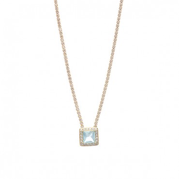 Ασημένιο και επιχρυσωμένο κολιέ ριβιέρα με τετράγωνη πέτρα aqua marine