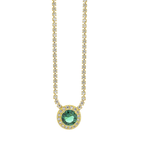 Ασημένιο και επιχρυσωμένο κολιέ ριβιέρα με πράσινη πέτρα
