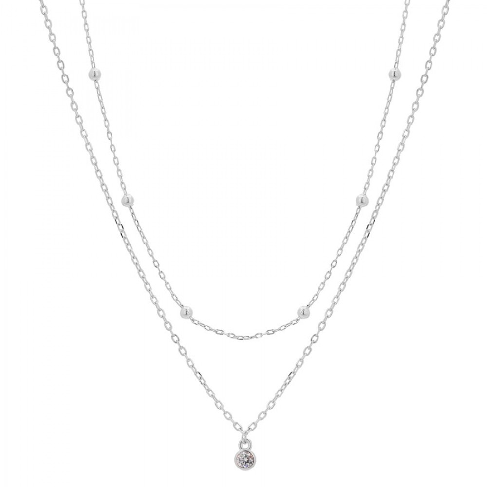 Ασημένιο κολιέ με διπλή αλυσίδα και μικρή λευκή πέτρα ζιργκόν Ασημένιο κολιέ με διπλή αλυσίδα και μικρή λευκή πέτρα ζιργκόν