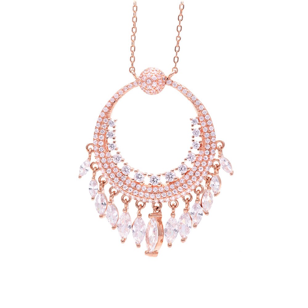 Ασημένιο και επιχρυσωμένο με ροζ χρυσό εντυπωσιακό κολιέ με πέτρες Ασημένιο και επιχρυσωμένο με ροζ χρυσό εντυπωσιακό κολιέ με πέτρες