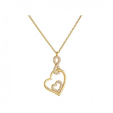 Ασημένιο και επιχρυσωμένο κολιέ με διπλή καρδιά και το άπειρο