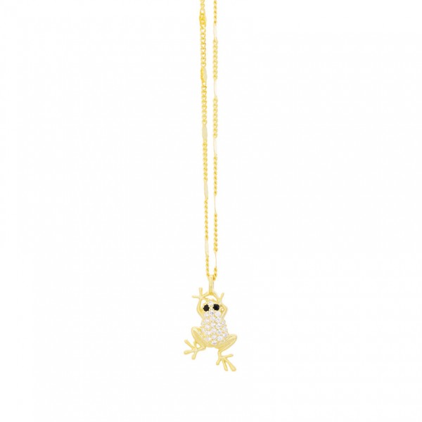 Ασημένιο επίχρυσο κολιέ με βάτραχο 