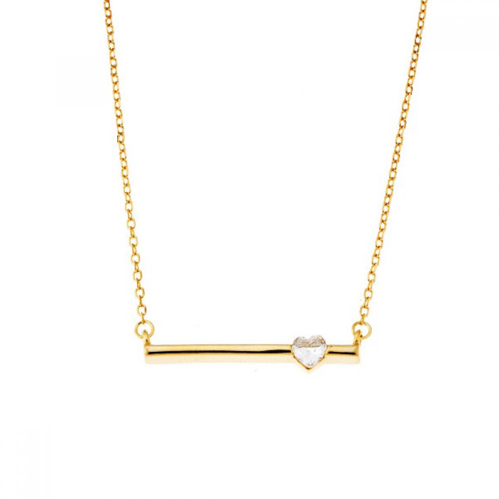 Ασημένιο και επίχρυσο κολιέ με "μπάρα" και μικρή καρδιά ζιργκόν στο πλάι Ασημένιο και επίχρυσο κολιέ με "μπάρα" και μικρή καρδιά ζιργκόν στο πλάι