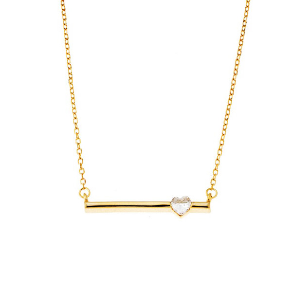 Ασημένιο και επίχρυσο κολιέ με "μπάρα" και μικρή καρδιά ζιργκόν στο πλάι