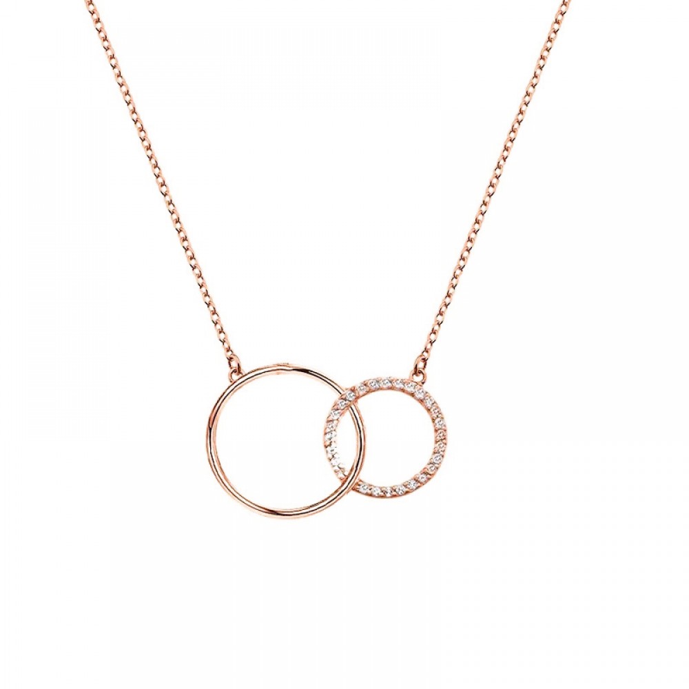 Ασημένιο με επιχρύσωση ροζ χρυσού κολιέ με δύο κύκλους ενωμένους Ασημένιο με επιχρύσωση ροζ χρυσού κολιέ με δύο κύκλους ενωμένους