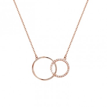 Ασημένιο με επιχρύσωση ροζ χρυσού κολιέ με δύο κύκλους ενωμένους