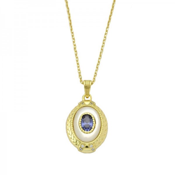 Ασημένιο επίχρυσο κολιέ με ημιπολύτιμες πέτρες 