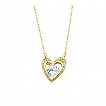 Ασημένιο επίχρυσο κολιέ με καρδιά διακοσμημένη με πέτρες ζιργκόν