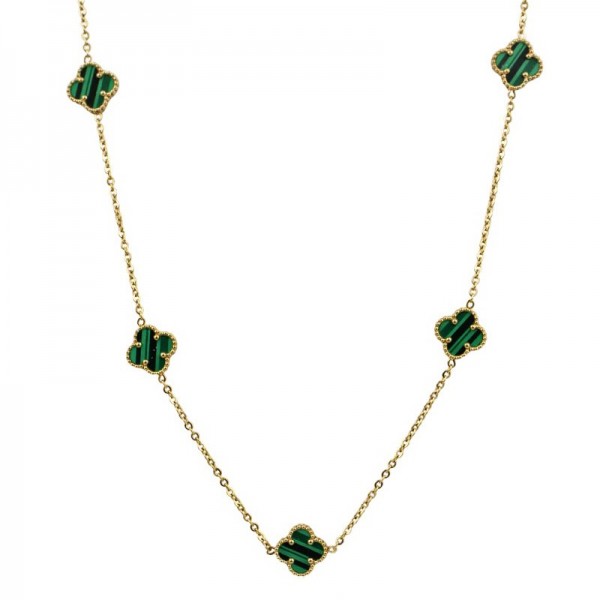 Ασημένια αλυσίδα επιχρυσωμένη με οχτώ σταυρούς από μαλαχίτη