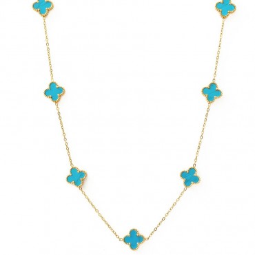 Ασημένια αλυσίδα επιχρυσωμένη με οχτώ σταυρούς από τιρκουάζ πέτρα