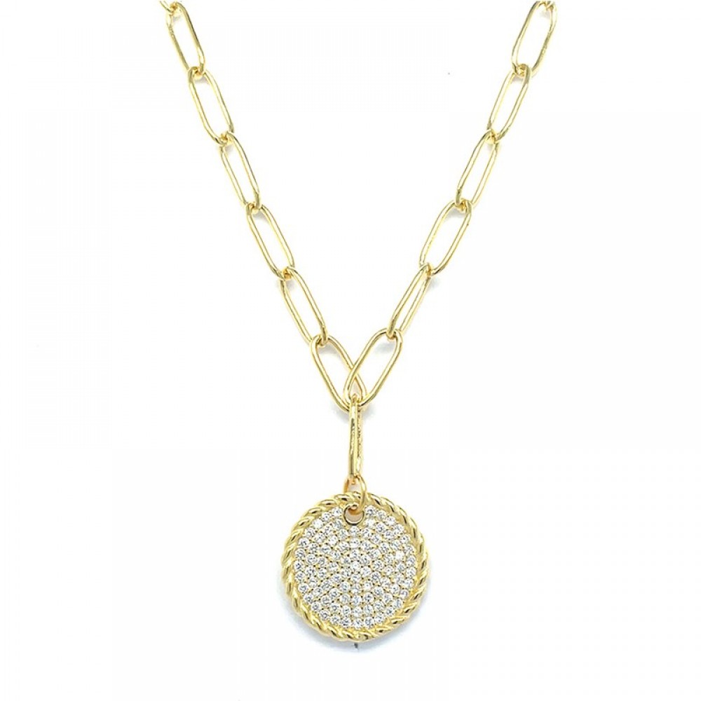 Ασημένιο και επιχρυσωμένο κολιέ με φαρδιά αλυσίδα και κρεμαστό κύκλο Ασημένιο και επιχρυσωμένο κολιέ με φαρδιά αλυσίδα και κρεμαστό κύκλο