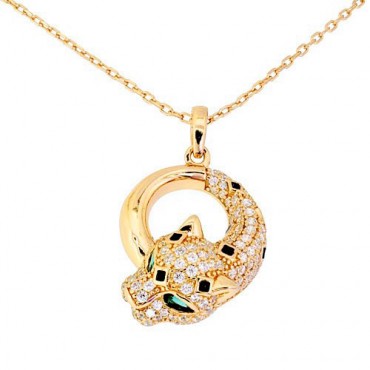 Ασημένιο και επιχρυσωμένο κολιέ με πάνθηρα 