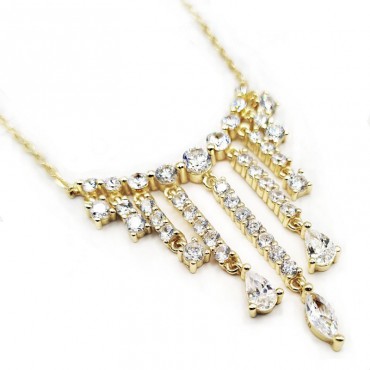 Ασημένιο εντυπωσιακό κολιέ με πέτρες ζιργκόν 