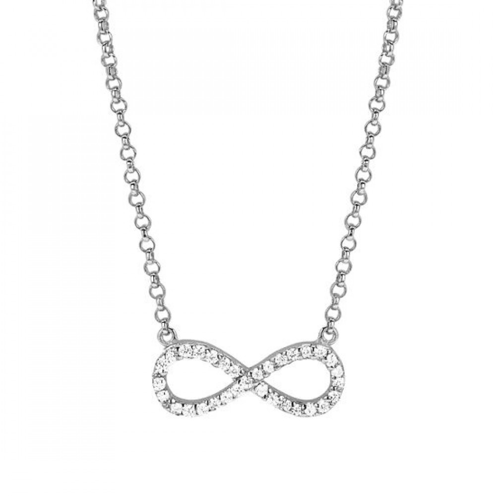 Ασημένιο κολιέ με μικρό άπειρο διακοσμημένο με λευκές πέτρες ζιργκόν Ασημένιο κολιέ με μικρό άπειρο διακοσμημένο με λευκές πέτρες ζιργκόν
