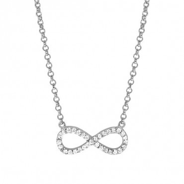 Ασημένιο κολιέ με μικρό άπειρο διακοσμημένο με λευκές πέτρες ζιργκόν