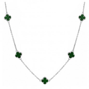 Ασημένια αλυσίδα με οχτώ σταυρούς από πέτρα μαλαχίτη