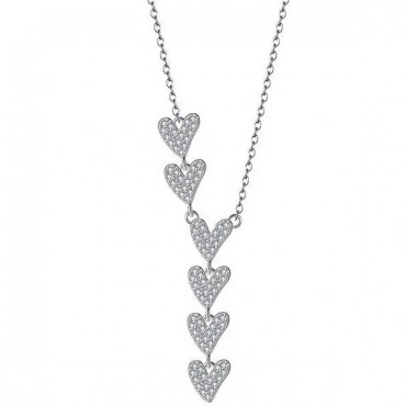 Ασημένιο κολιέ με καρδιές διακοσμημένες με πέτρες ζιργκόν