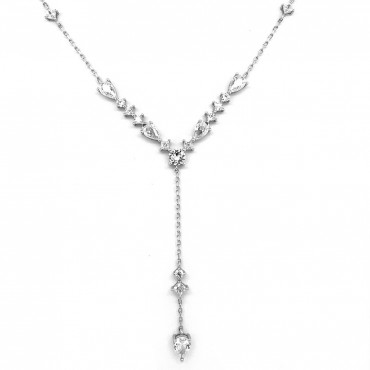 Ασημένιο κολιέ τύπου "γραβάτα" με λευκές πέτρες ζιργκόν