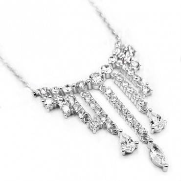 Ασημένιο εντυπωσιακό κολιέ με πέτρες ζιργκόν