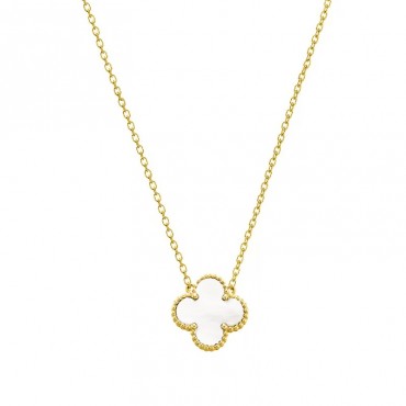 Ασημένιο κολιέ "Clover" με πέτρα φίλντισι , επιχρυσωμένο 