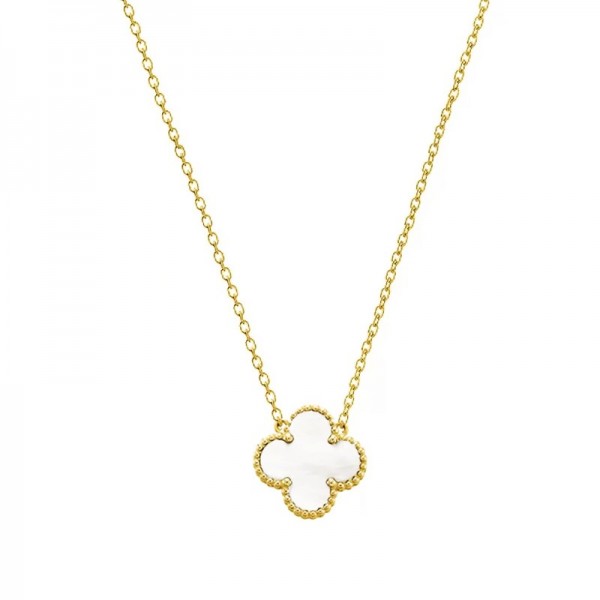 Ασημένιο κολιέ "Clover" με πέτρα φίλντισι , επιχρυσωμένο 
