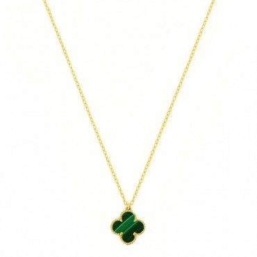 Ασημένιο και επιχρυσωμένο κολιέ με μικρή πέτρα μαλαχίτη